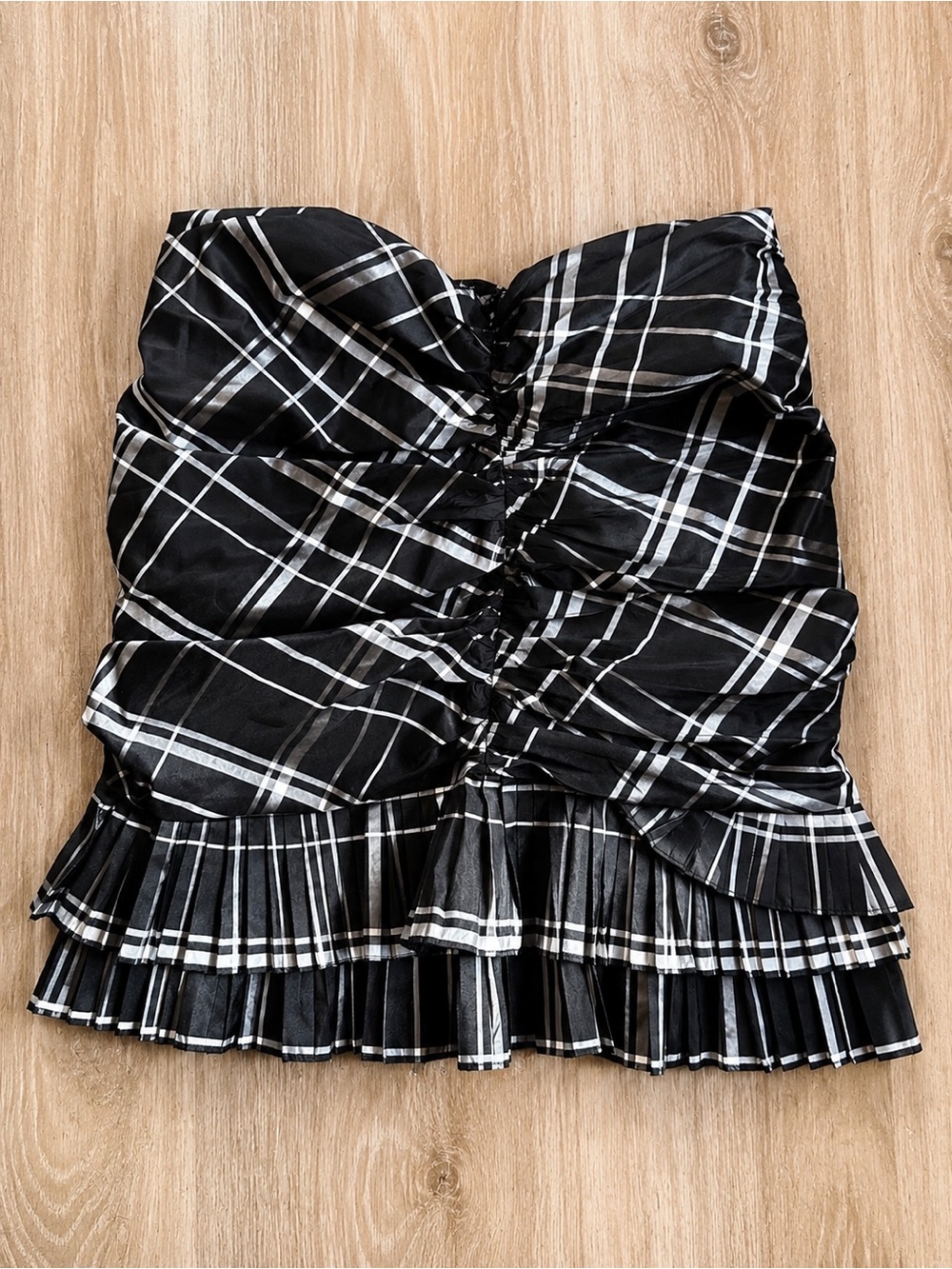 Ralph Lauren Rugby Silk Plaid Ruched Ruffle Mini Skirt Y2K Preppy Size 0 - Picture 2 of 3